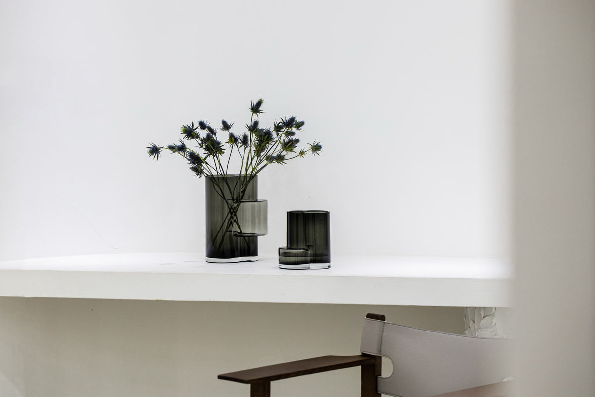 Glazen vaas van top innovatief design met constructivistische touch, FUSIO 20 Grijs