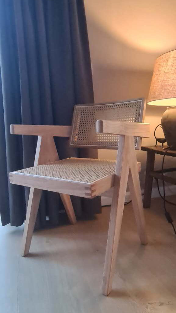 LUXURY version of the Jeanneret Style Chair - Chandigarh - wood and rattan - dining table or office