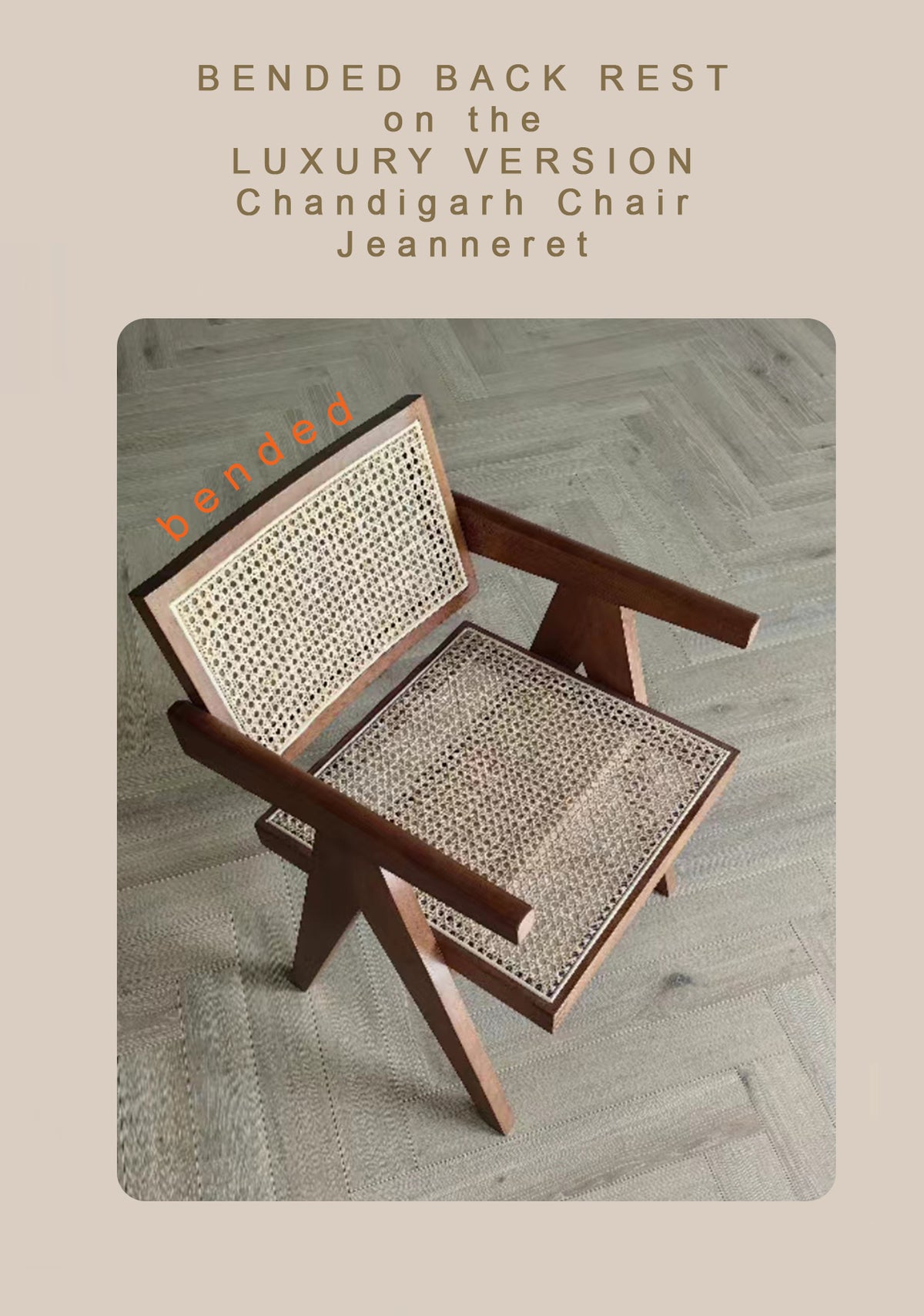 LUXURY version of the Jeanneret Style Chair - Chandigarh - wood and rattan - dining table or office